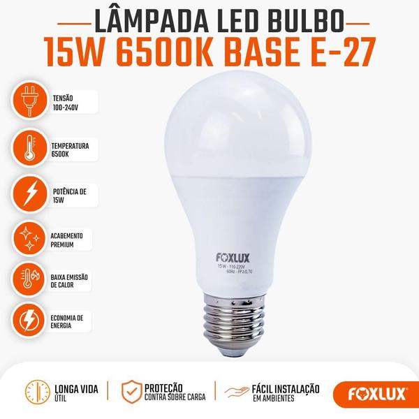 Lâmpada LED 15W Foxlux 6500K Branco Frio Bivolt E27