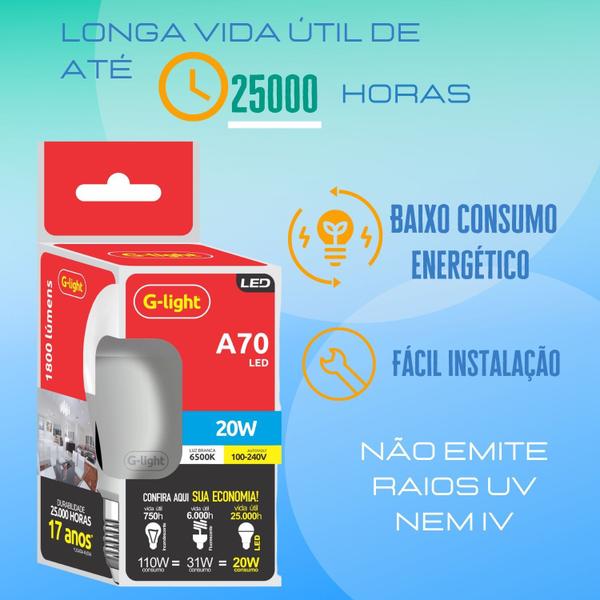 Imagem de Lampada Led 20W Branca Luz Bulbo E27 6500K Autovolt Alta Eficiência Econômica