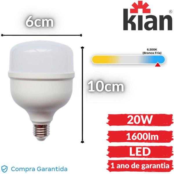 Imagem de Lâmpada Led 20W Bulbo Bivolt Luz Branca 6500k Economica