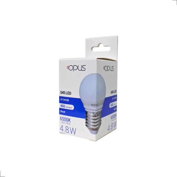 Lâmpada Led 3000K/4000K/6500K G45 4,8W Bivolt - OPUS Imagem de Lâmpada Led 3000K/4000K/6500K G45 4,8W Bivolt