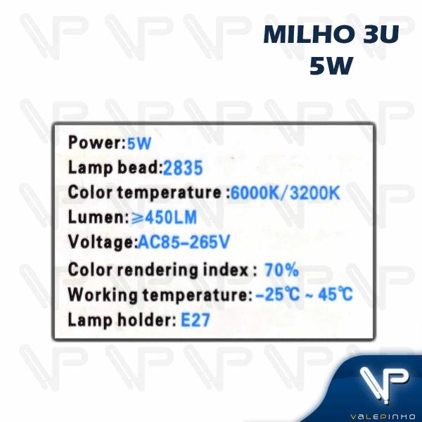 Imagem de Lâmpada led 3u milho 5w 6500k (branco frio)e27 bivolt 