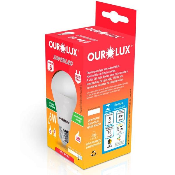 Imagem de LÂMPADA LED 6w OUROLUX BULBO BIVOLT 6500K SUPERLED OURO - KIT C/6