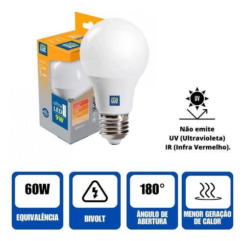 Imagem de Lâmpada Led 9w Bulbo Pera 6500k Branco Frio Bivolt Cor da luz Branco-frio