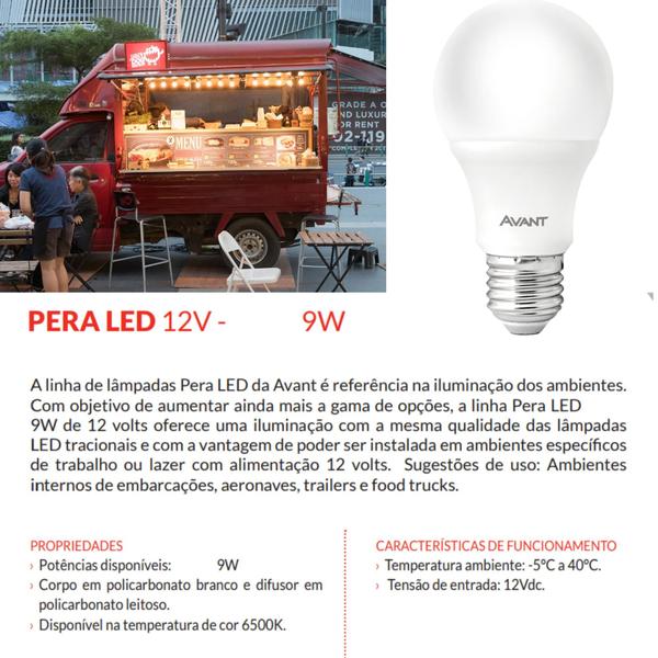 Imagem de Lampada Led 9w E27 12v Volts para ligar em Bateria Luz Branca 6500k Avant