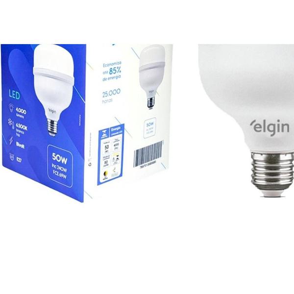 Lampada Led Alta Potencia Elgin 50W. 4000Lm Bivolt 6500K. Imagem de Lampada Led Alta Potencia Elgin 50W. 4000Lm Bivolt 6500K.