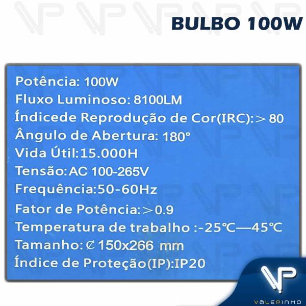 Imagem de Lâmpada led bulbo 100w 6500k(branco frio)e40 bivolt alta potencia