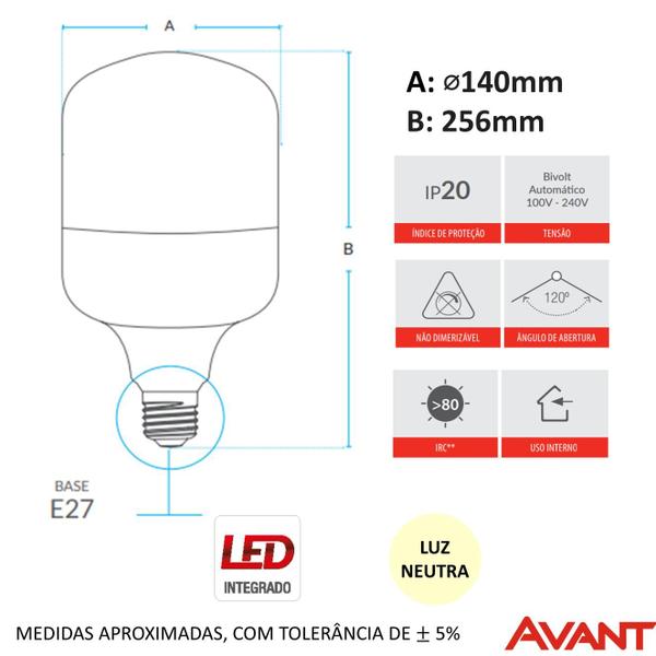 Imagem de Lampada Led Bulbo 100w E27 Branco Neutro 4000K Alta Potencia