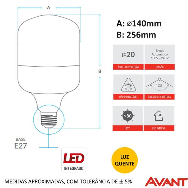 Imagem de Lampada Led Bulbo 100w E27 Branco Quente 3000K Alta Potencia