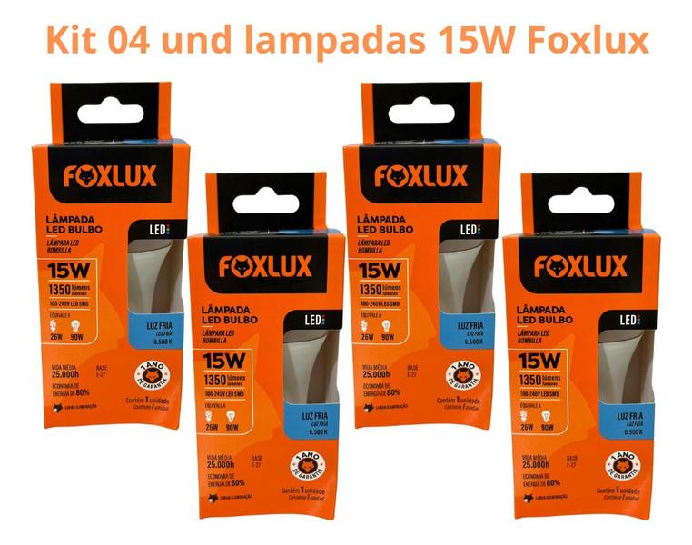 Lampada Led Bulbo 15w 6500 K Foxlux Bivolt Kit 04 Und Imagem de Lampada Led Bulbo 15w 6500 K Foxlux Bivolt Kit 04 Und