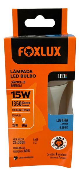 Lampada Led Bulbo 15w 6500 K Foxlux Bivolt Kit 04 Und Imagem de Lampada Led Bulbo 15w 6500 K Foxlux Bivolt Kit 04 Und
