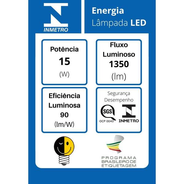 Imagem de Lâmpada Led Bulbo 15W Bivolt Branco Frio 6500k E27 Inmetro