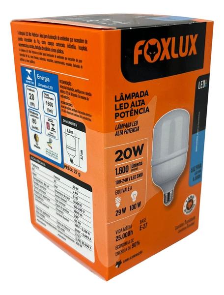 Imagem de Lampada Led Bulbo 20w 6500 K Foxlux Bivolt Kit 03 Und