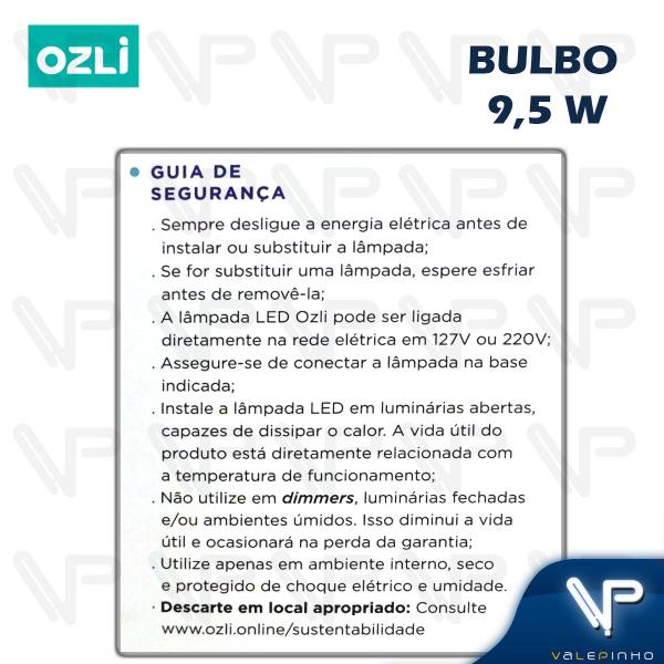 Imagem de Lâmpada led bulbo 9,5w 6500k(branco frio)e27 bivolt 