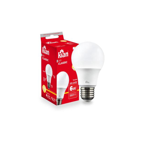 Lâmpada Led Bulbo A60 6W 3000K Bivolt Luz Morna Kian Imagem de Lâmpada Led Bulbo A60 6W 3000K Bivolt Luz Morna Kian