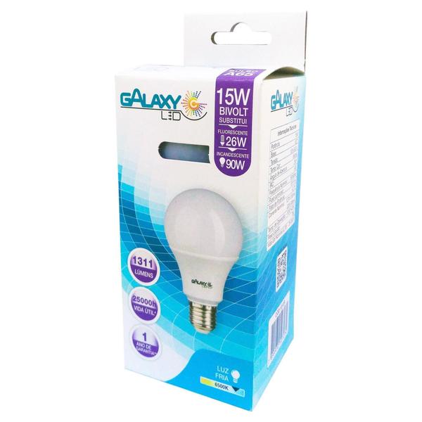 Imagem de Lampada led bulbo a65 15w branco frio 6500k bivolt e27 - galaxy led