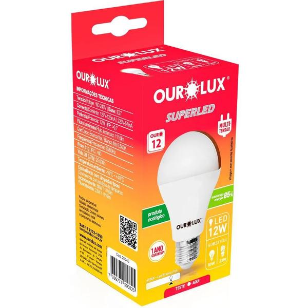 Imagem de Lâmpada LED Bulbo Luz Branca 12W Ourolux Bivolt