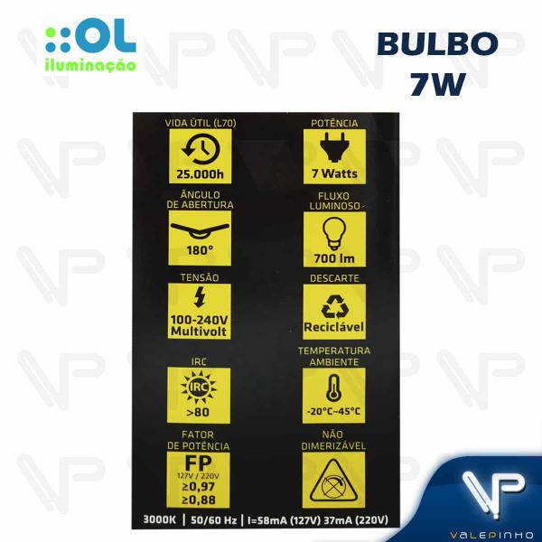 Imagem de Lâmpada led bulbo ol   7w 3000k(branco quente)e27 bivolt a60