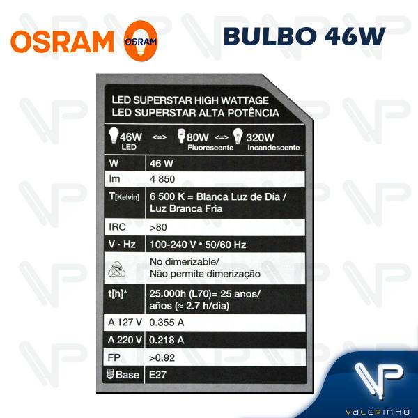 Imagem de Lâmpada led bulbo osram 46w 6500k(branco frio)e27 bivolt alta potencia