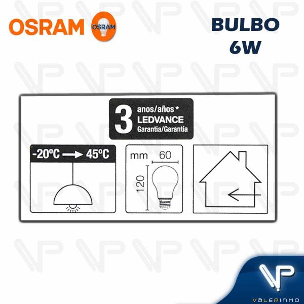 Imagem de Lâmpada led bulbo osram 6w 3000k(branco quente)e27 bivolt