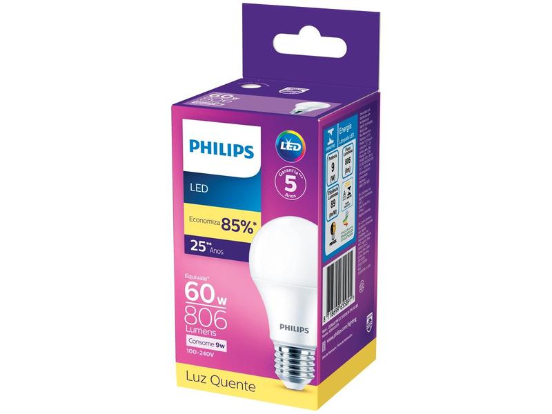 Lâmpada LED Bulbo Philips 9W Amarela E27 - 3000WK Imagem de Lâmpada LED Bulbo Philips 9W Amarela E27 - 3000WK
