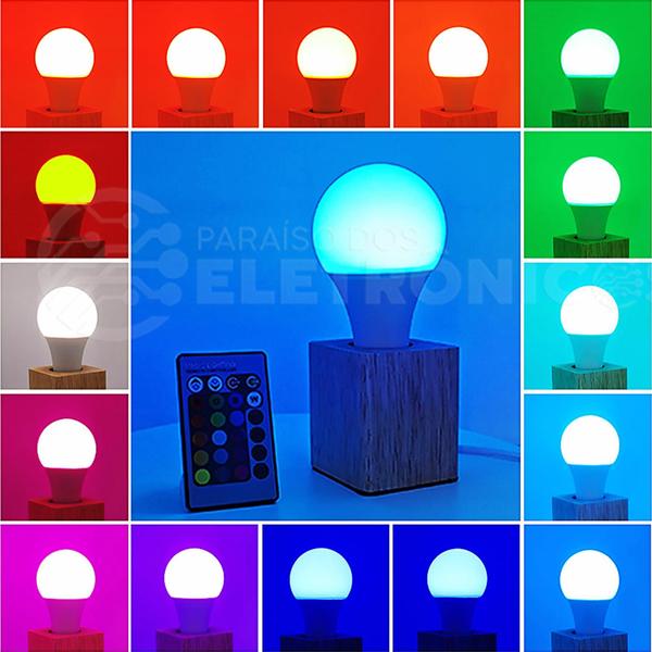 Imagem de Lâmpada LED bulbo RGBW Com 16 Cores Diferentes Com Controle Remoto 5W Bivolt DY8052