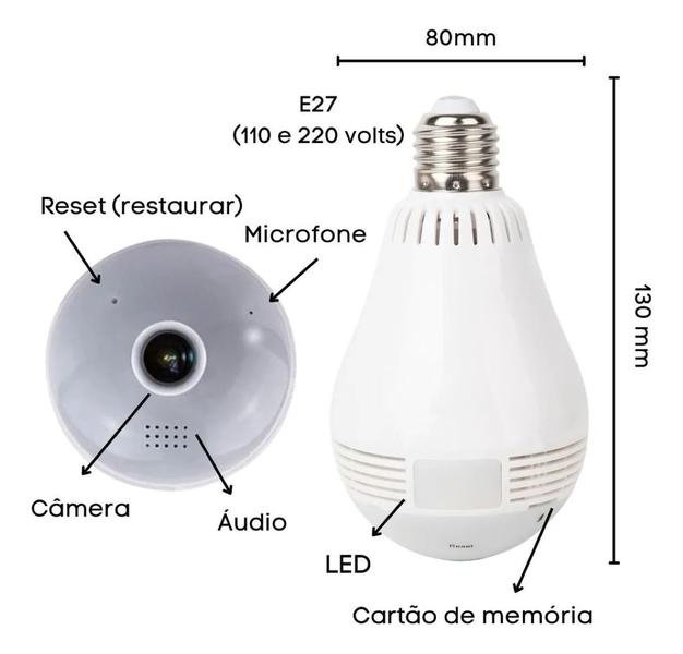 Imagem de Lâmpada LED Câmera Espiã HD Wi-fi Panorâmica 360 com Soquete