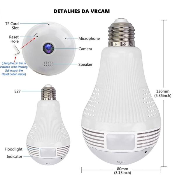 Imagem de Lâmpada LED Câmera Espiã HD Wi-fi Panorâmica 360 com Soquete