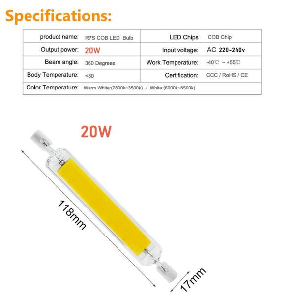 Imagem de Lâmpada LED COB R7s Regulável 118mm 20W Vidro + Cerâmica