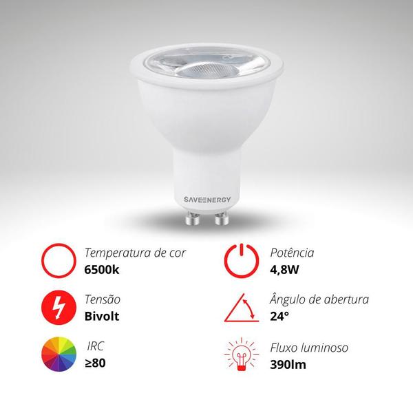 Imagem de Lâmpada LED Dicroica MR16 4,8W 390lúmens 6500k GU10 Bivolt