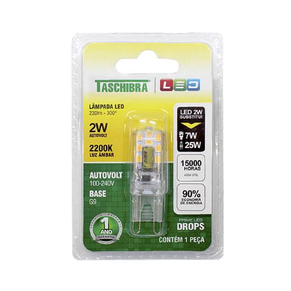Lâmpada LED Drops G9 2 Watts 2200K - 11080551 - TASCHIBRA Imagem de Lâmpada LED Drops G9 2 Watts 2200K - 11080551 - TASCHIBRA