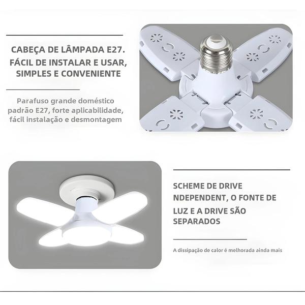 Imagem de Lâmpada LED E27 Dobrável 28W - 6500K - Branca - 220V/110V - Para Teto, Armazém e Garagem