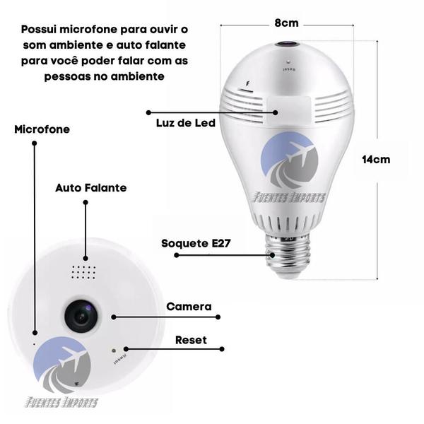 Imagem de Lâmpada Led Espiã Câmera 360º WIfi VRCAM Segurança Visão Noturna Wifi Panorâmica