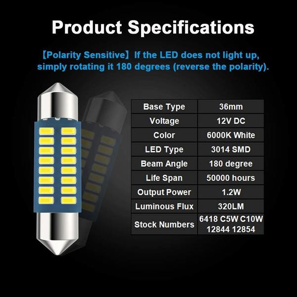 Imagem de Lâmpada LED Festoon Serundo Auto 6418 36mm 6000K branca 12V