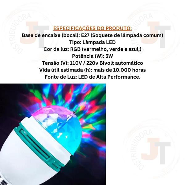 Imagem de Lâmpada Led Giratória Globo Colorido Rgb Luz Festa Dj Bivolt