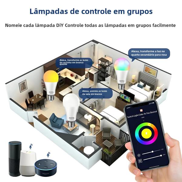 Imagem de Lâmpada LED Inteligente Wi-Fi E27 (10W/15W/20W) - Controle por Voz (Alexa/Google) via App Tuya