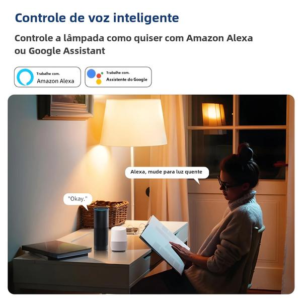 Imagem de Lâmpada LED Inteligente Wi-Fi E27 (10W/15W/20W) - Controle por Voz (Alexa/Google) via App Tuya