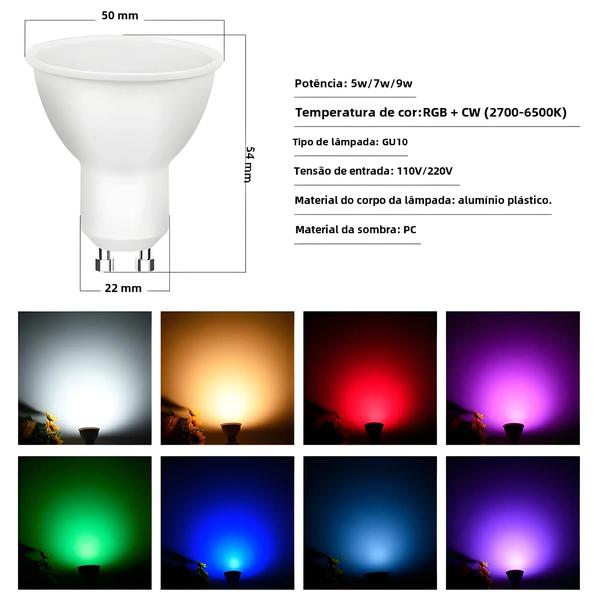 Imagem de Lâmpada LED Inteligente Wi-Fi GU10 RGB - 5W, 7W, 9W (110V/220V) - Compatível com Alexa e Google Home