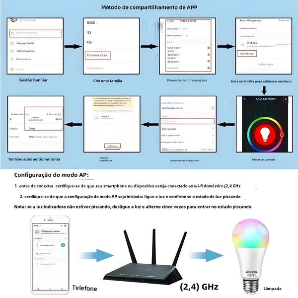 Imagem de Lâmpada LED Inteligente Wi-Fi RGB com Controle de Voz (Alexa e Google Home) - E27