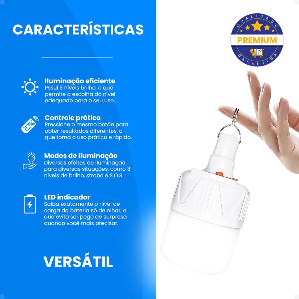 Lâmpada Led Lampião Luz De Emergencia Pesca Recarregável - Afastore Imagem de Lâmpada Led Lampião Luz De Emergencia Pesca Recarregável
