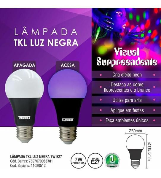 Imagem de Lâmpada Led Luz Negra 7W E27 Bivolt Taschibra