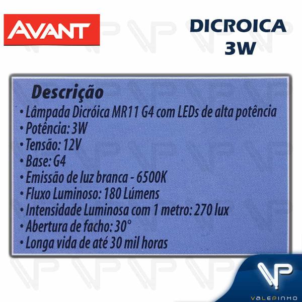 Imagem de Lâmpada led mini dicróica mr11 3w 12v 30g 6500k(branco frio)g4 