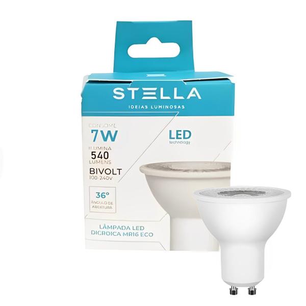 Imagem de Lâmpada LED MR16 Dicroica 7W Bivolt GU10 36 2700K Quente Stella