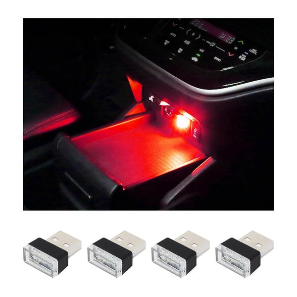 Imagem de Lâmpada LED para ambiente de interior de carro Augeny USB Plug-in 4PCS vermelha