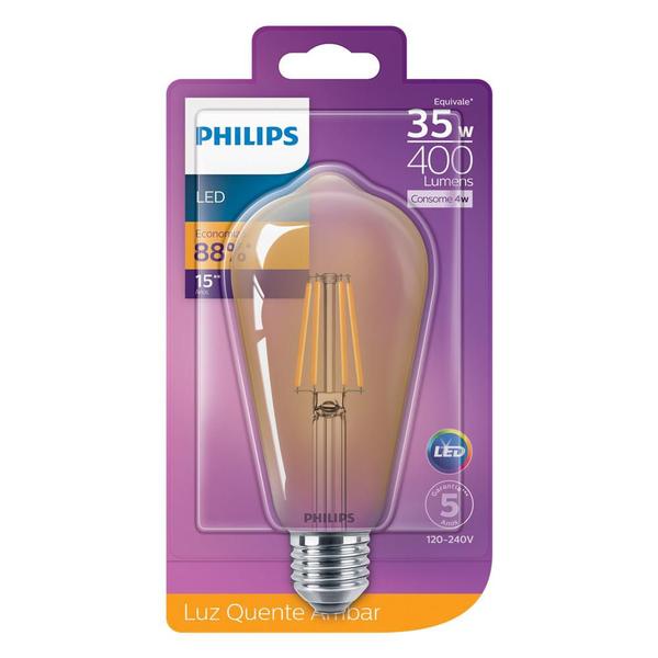 Imagem de Lâmpada Led Philips Filamento 4W ST64 amarela 2500K BV E27