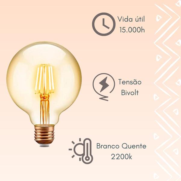 Lâmpada Led Redonda Filamento 2200K Para Fins Decorativos em Locais Estratégicos - Elgin Imagem de Lâmpada Led Redonda Filamento 2200K Para Fins Decorativos em Locais Estratégicos