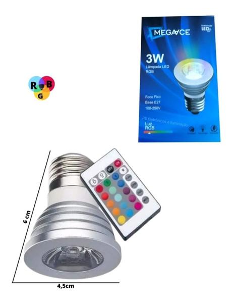 Imagem de Lâmpada Led Rgb Dicróica 3w Bivolt E27 Com Controle Remoto - MEGAACE