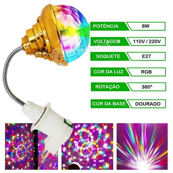 Imagem de Lâmpada LED Rotativo Luz Colorida Efeito RGB Bivolt Ideal P/ Salão de Festas Balada LEY2151