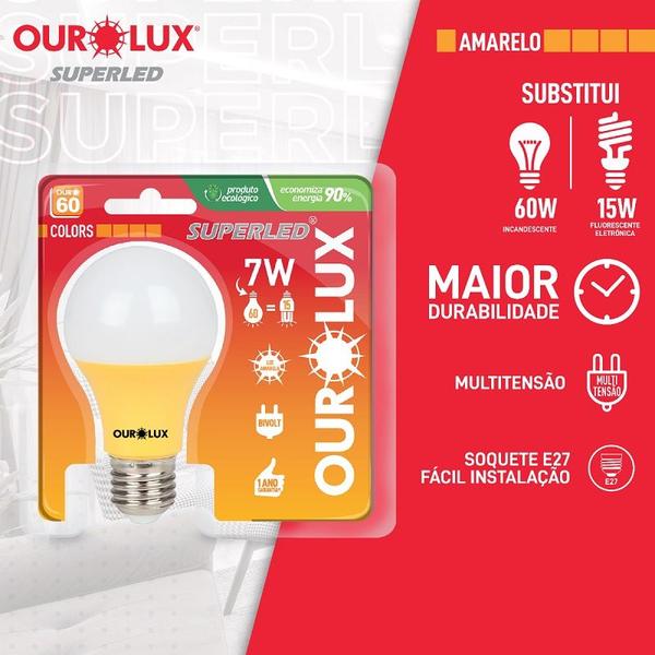 Imagem de Lâmpada Led S60 Bulbo Colors 7 Watts Bivolt Amarelo - OUROLUX