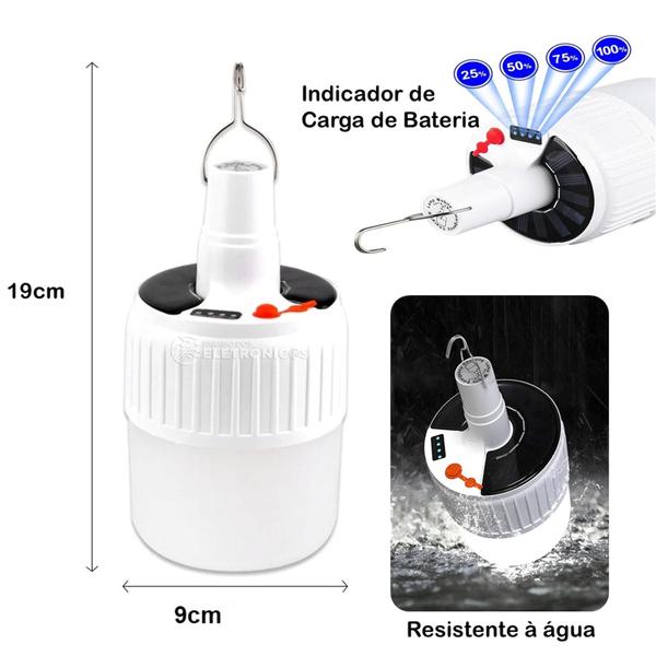 Imagem de Lâmpada LED SMD Solar com Controle Remoto, 5 Funções e Bateria Recarregável 2000mAh BOM4212