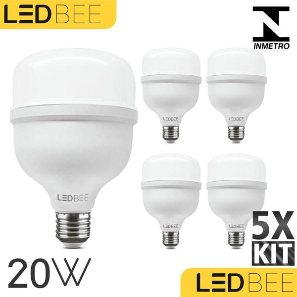 Imagem de Lâmpada Led Super Bulbo Alta Potência E27 Bivolt Branco Frio 20w - LedBee - Kit com 5 unidades